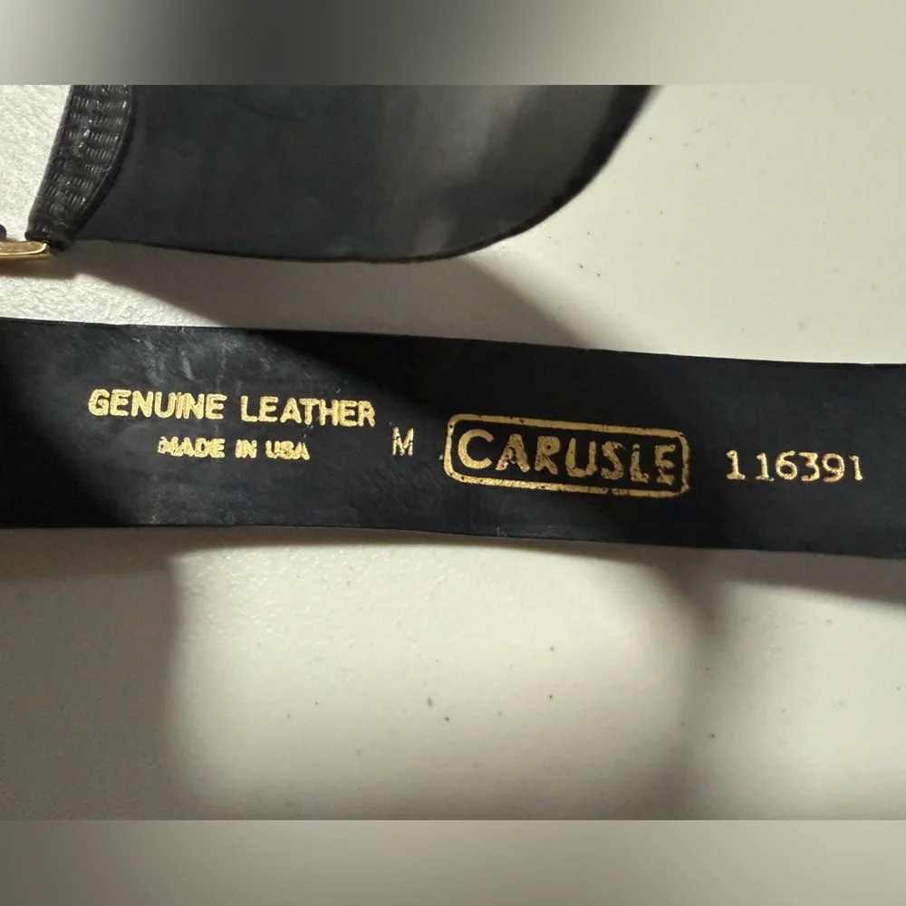 VTG Carlisle Black Leather Reptile Print Brass Accent Belt Size Medium
